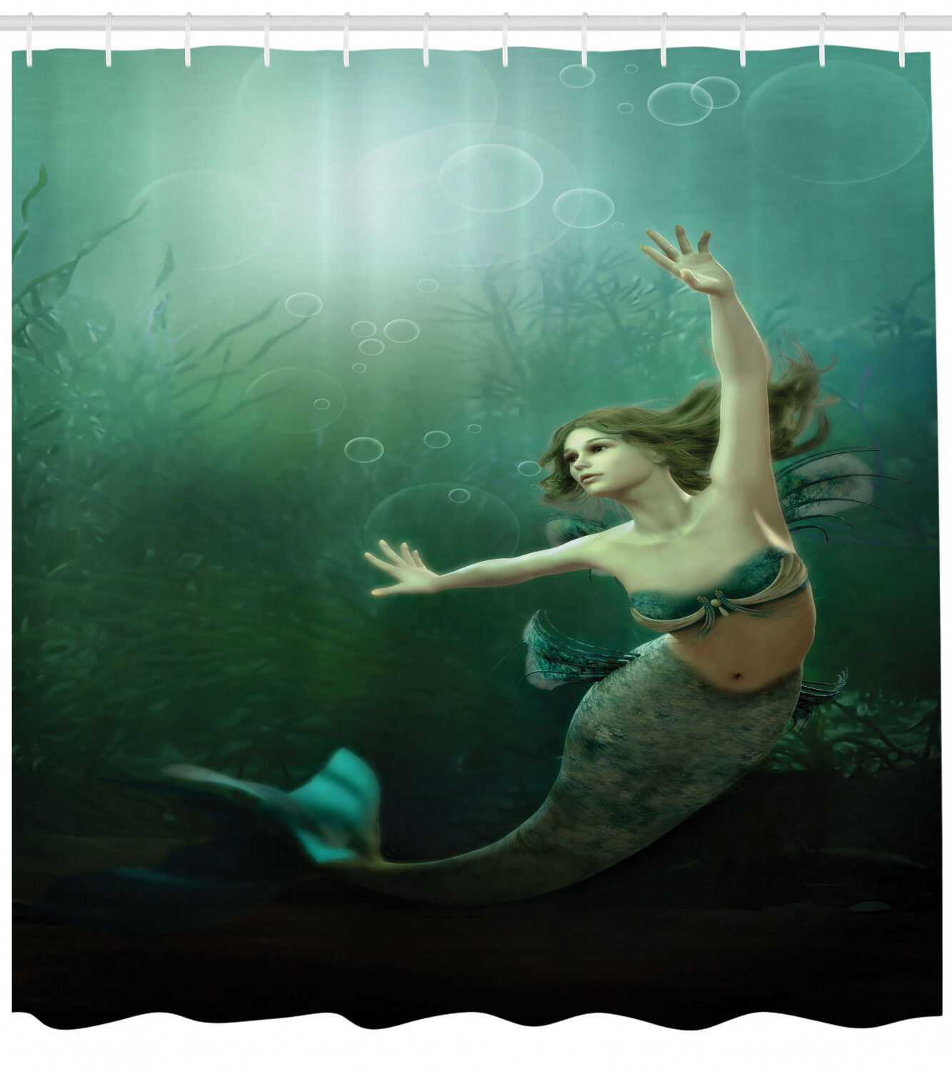 Mermaid Underwater Shower Curtain - Graphics Of Nature Bathroom Decor - Image 2