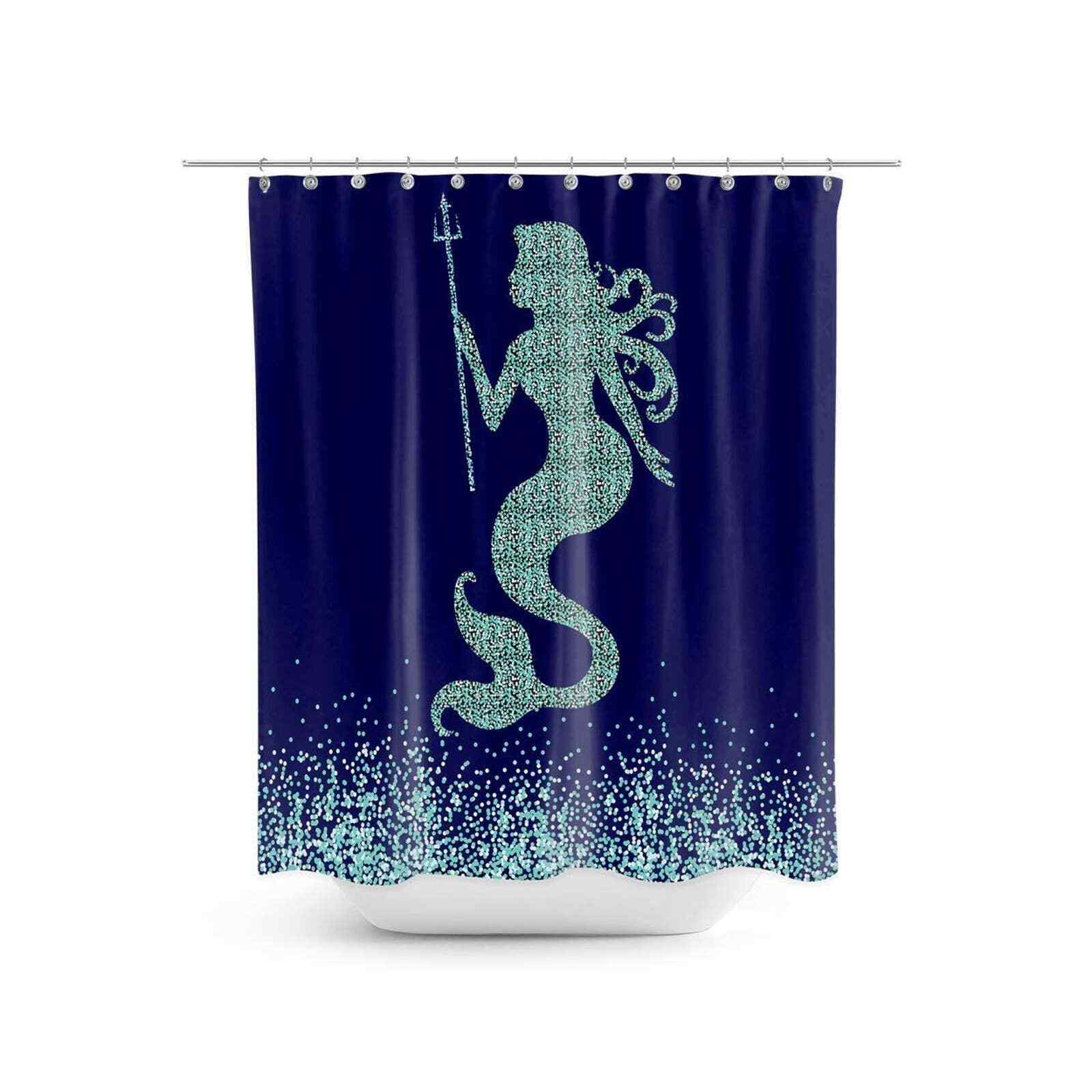 Mermaid Underwater World Print Shower Curtain for Girls Bathroom