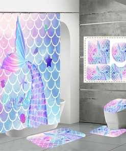 Mermaid Waterproof Shower Curtain in Vibrant Colorful Scales Design 