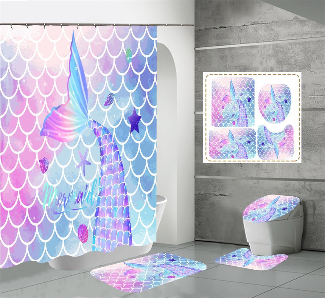 Mermaid Waterproof Shower Curtain in Vibrant Colorful Scales Design