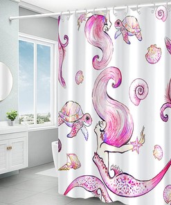 Mermaid and Ocean Theme Glitter Fish Scale Shower Curtain for Girls Bathroom Decor