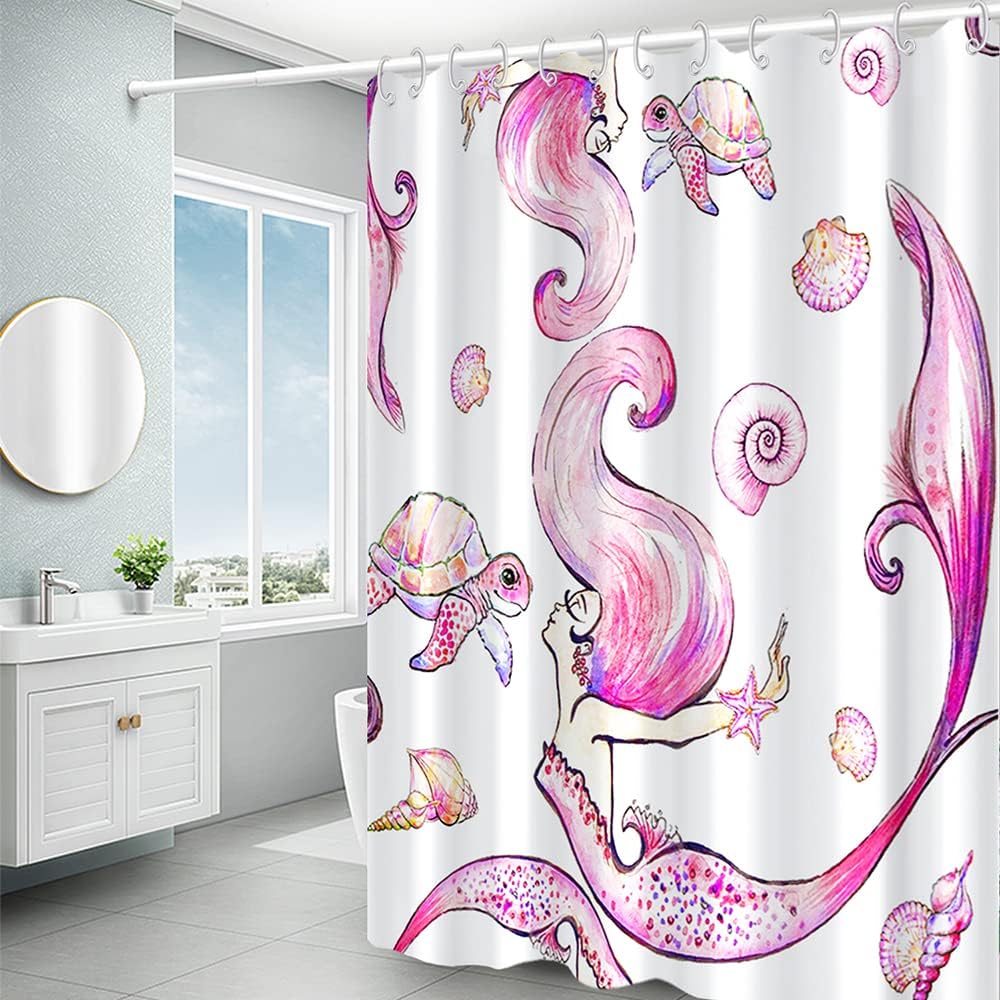 Mermaid and Ocean Theme Glitter Fish Scale Shower Curtain for Girls Bathroom Decor