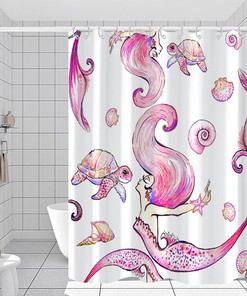 Mermaid and Ocean Theme Glitter Fish Scale Shower Curtain for Girls Bathroom Decor