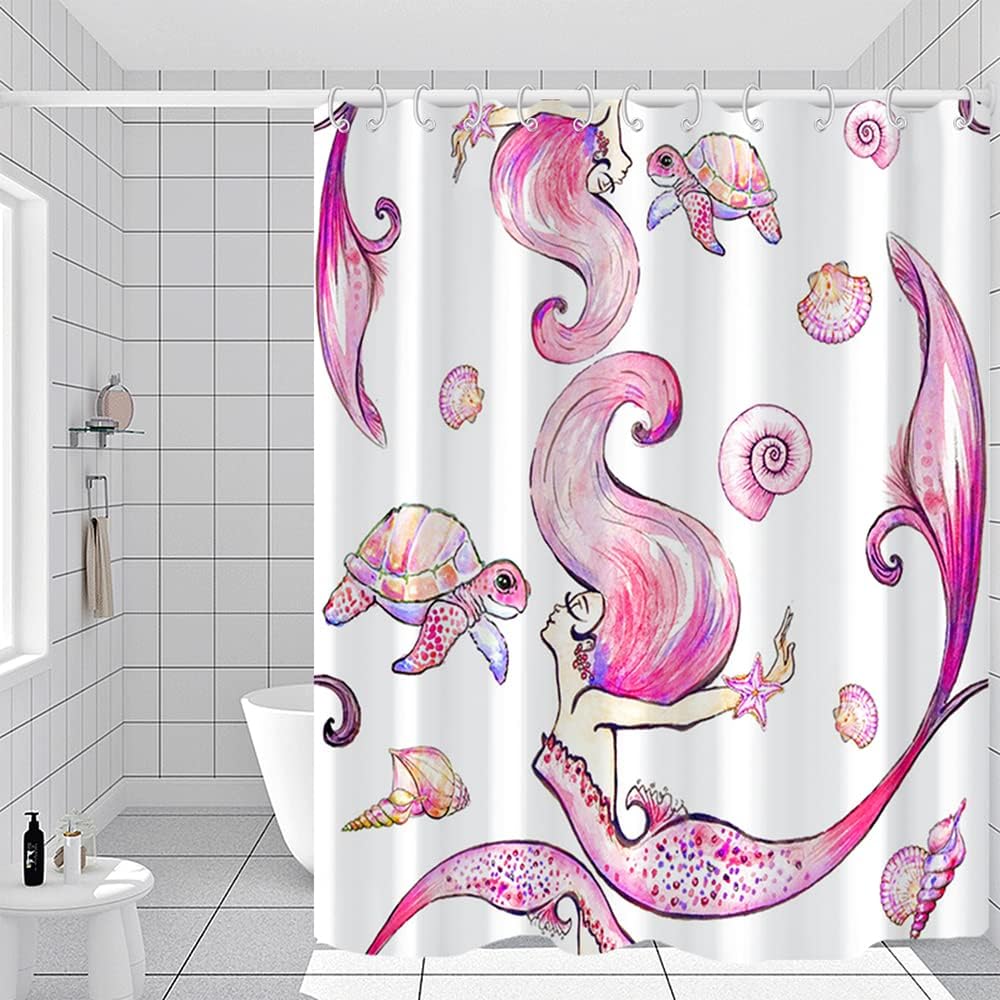 Mermaid and Ocean Theme Glitter Fish Scale Shower Curtain for Girls Bathroom Decor