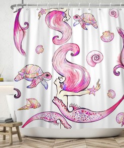 Mermaid and Ocean Theme Glitter Fish Scale Shower Curtain for Girls Bathroom Decor