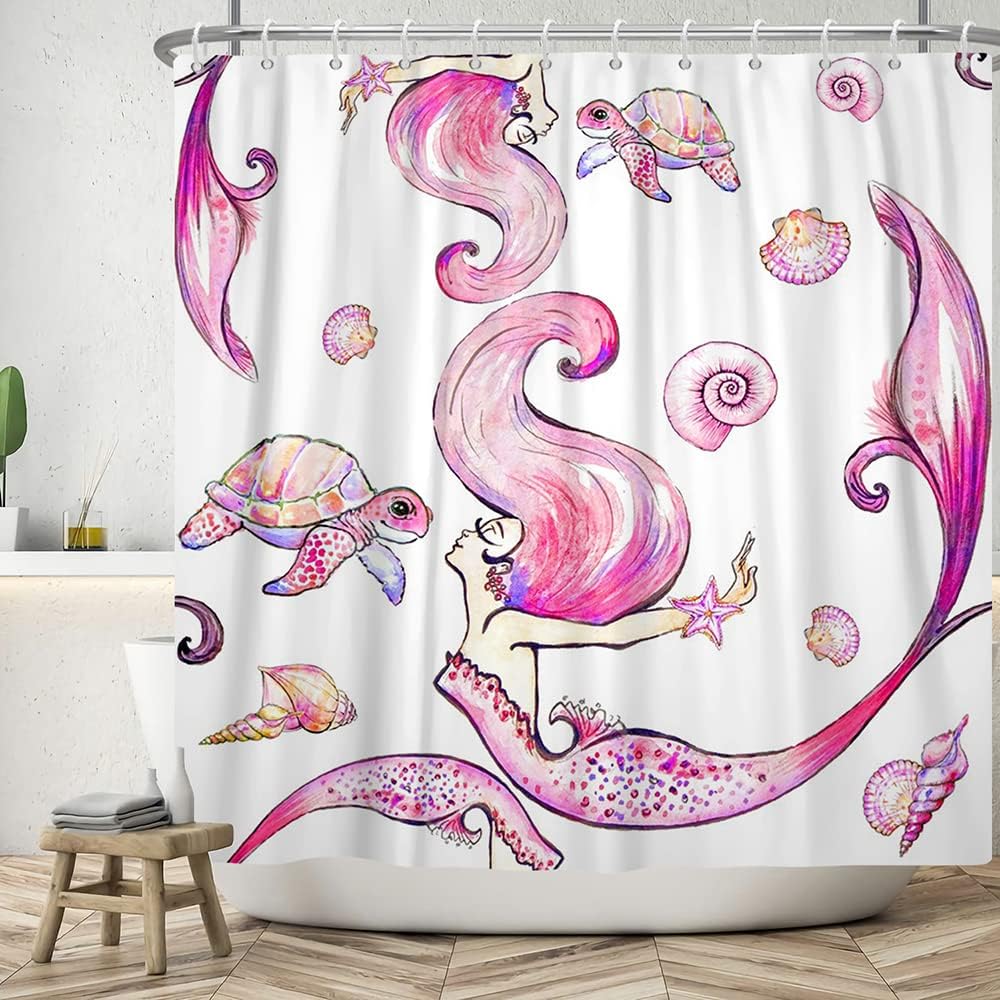Mermaid and Ocean Theme Glitter Fish Scale Shower Curtain for Girls Bathroom Decor