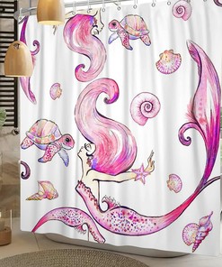 Mermaid and Ocean Theme Glitter Fish Scale Shower Curtain for Girls Bathroom Decor