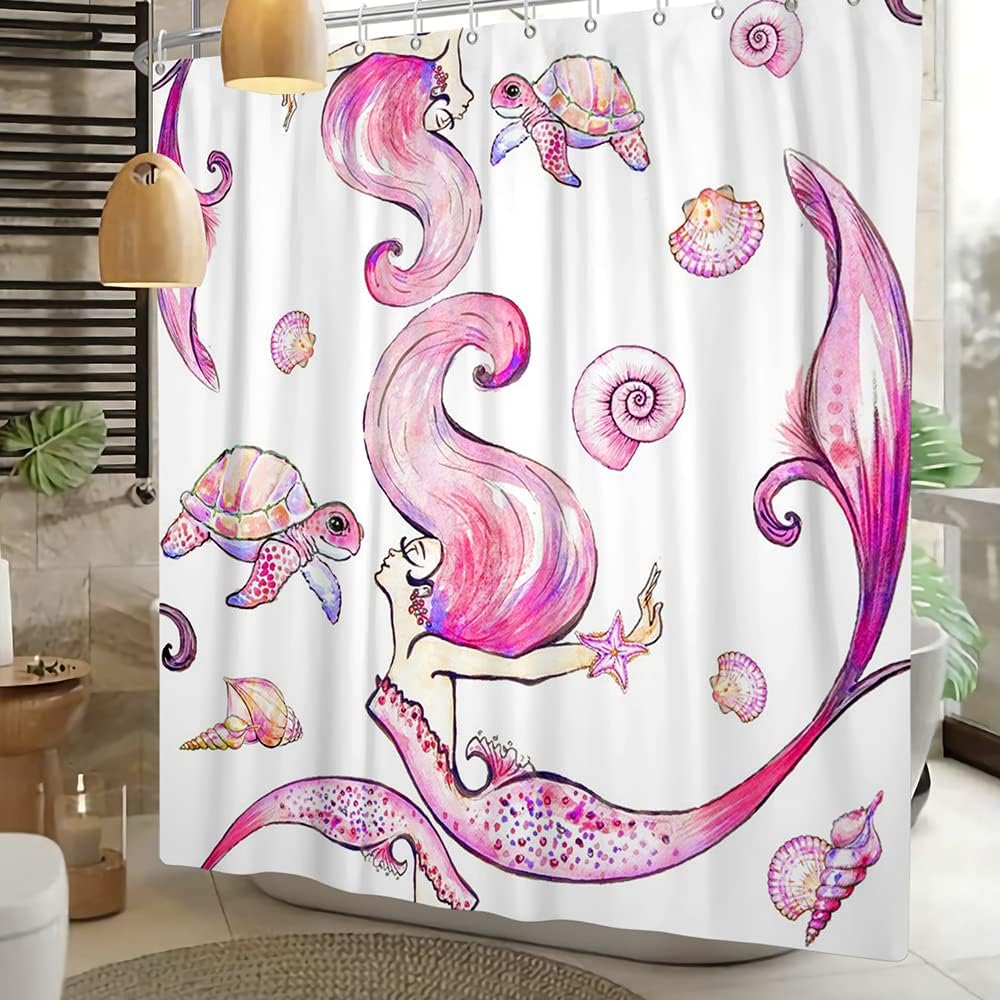Mermaid and Ocean Theme Glitter Fish Scale Shower Curtain for Girls Bathroom Decor