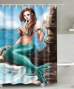 Mermaid and Octopus Shower CurtainUnderwater World Bathroom Decor with Fabric Curtains for Vanity