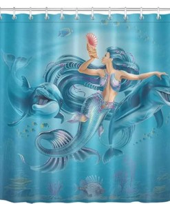 Mermaid at Heart Bathroom Shower CurtainMermaid Tail and Shell Fabric Vanity Accessory for Bathroom Makeover