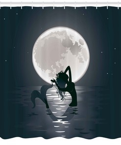 Mermaid in the Sea with Full Moon Cartoon Mythical Shower Curtain for a Whimsical and Playful Look