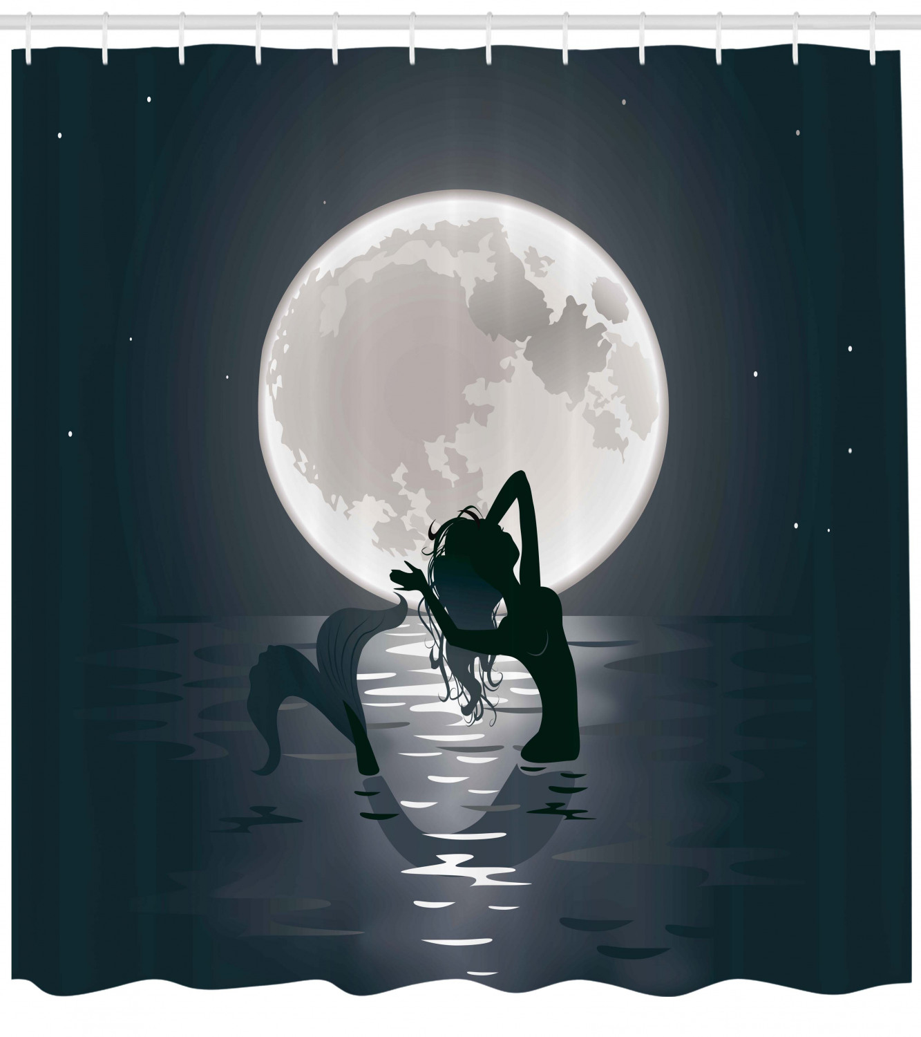 Mermaid in the Sea with Full Moon Cartoon Mythical Shower Curtain for a Whimsical and Playful Look
