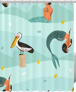 Mermaid£‚¬‚¬Bird£‚¬‚¬Sea Vintage Bathroom Shower Curtain