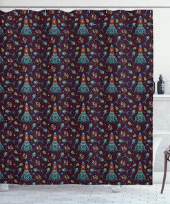 Mermaid-Print Octopus Shower Curtain for a Seaside Bathroom.