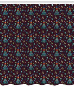Mermaid-Print Octopus Shower Curtain for a Seaside Bathroom.