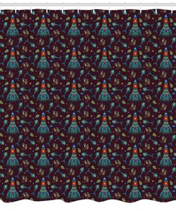 Mermaid-Print Octopus Shower Curtain for a Seaside Bathroom.