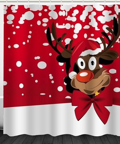 Merry Christmas Deer Red Elk Waterproof Fabric Shower Curtain