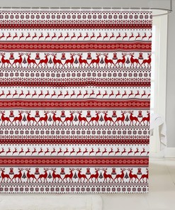 Merry Christmas Deer Shower Curtain Rustic Deer Moose Red Tree Snowflake Bathroom