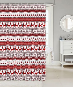 Merry Christmas Deer Shower Curtain Rustic Deer Moose Red Tree Snowflake Bathroom