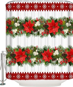 Merry Christmas Flowers And Pine Tree Berry Shower Curtain For The Holiday Season
