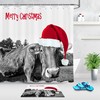 Merry Christmas Funny Ox Cow In Santa Hat Shower Curtain With Cute Holiday Print