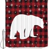 Merry Christmas Red Black Check Buffalo Bear Snowflake Shower Curtain - Lightweight Machine Washable Bathroom Accessory
