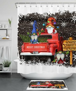 Merry Christmas Red Truck Snowflake Shower Curtain for a Classic Holiday Feeling