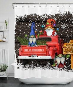 Merry Christmas Red Truck Snowflake Shower Curtain for a Classic Holiday Feeling