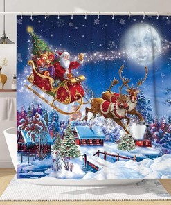 Merry Christmas Santa Shower Curtain - Waterproof Fabric Bathroom Decor