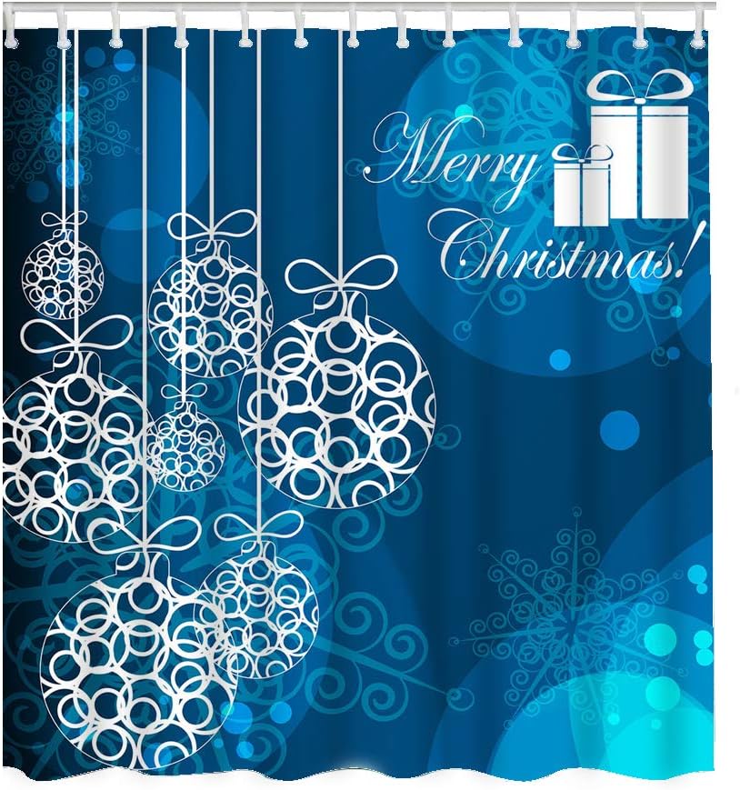 Merry Christmas Shower Curtain Polka Dot Snowflake Print