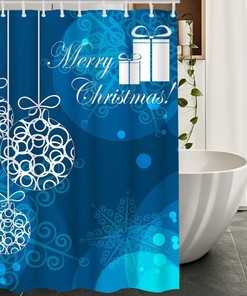 Merry Christmas Shower Curtain Polka Dot Snowflake Print
