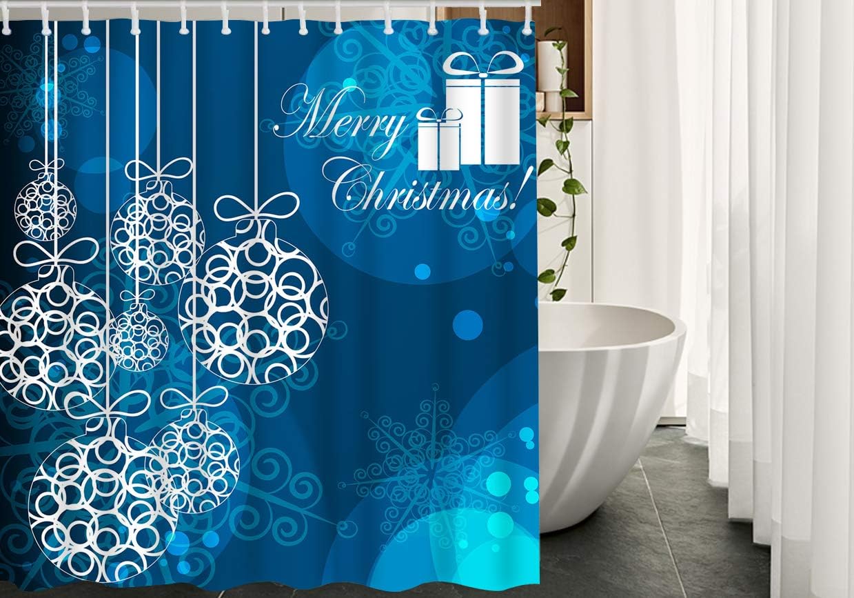 Merry Christmas Shower Curtain Polka Dot Snowflake Print
