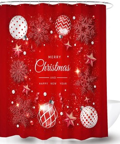 Merry Christmas Shower Curtain With Red Background And Snowflake Design