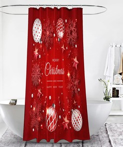 Merry Christmas Shower Curtain With Red Background And Snowflake Design