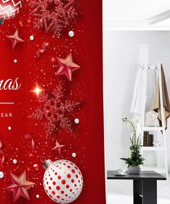 Merry Christmas Shower Curtain With Red Background And Snowflake Design