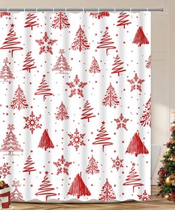 Merry Christmas Snowflake Shower Curtain With Red And White Winter Theme For Festive Bathroom Decor