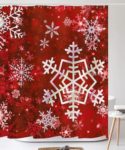 Merry Christmas Snowflake Shower Curtain in Red for Festive Bathroom Decor