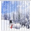 Merry Christmas Snowman Shower Curtain with Winter Scenery Design