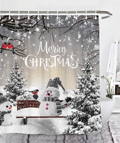Merry Christmas Winter Snowman Shower Curtain - Elegant Holiday Bathroom Decor by Wencal