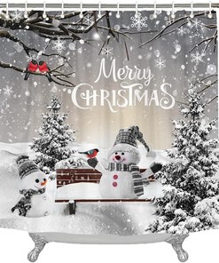 Merry Christmas Winter Snowman Shower Curtain - Elegant Holiday Bathroom Decor by Wencal