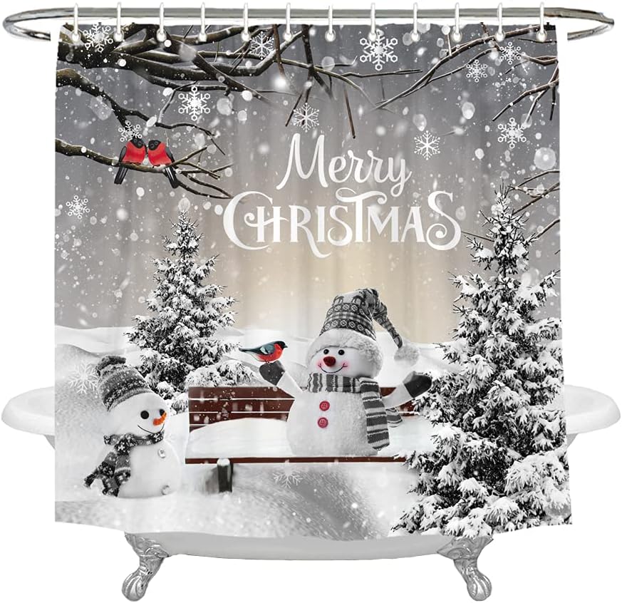 Merry Christmas Winter Snowman Shower Curtain - Elegant Holiday Bathroom Decor by Wencal