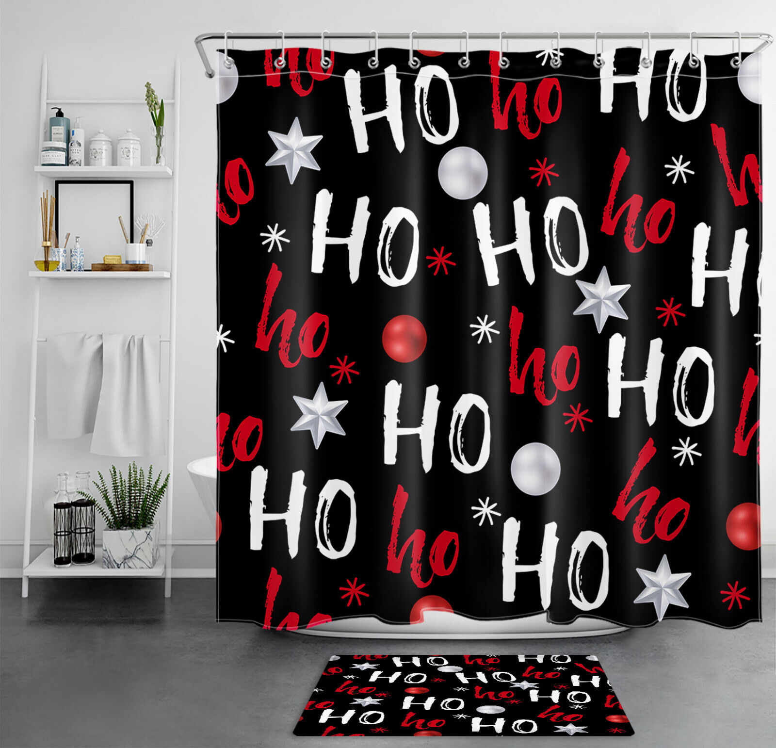 Merry Christmas and Funny Word Print Shower Curtain Bathroom Decor