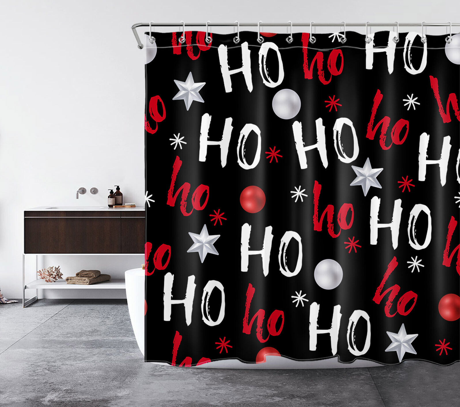 Merry Christmas and Funny Word Print Shower Curtain Bathroom Decor