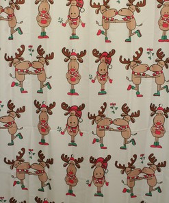Merry Kiss Moose Fabric Christmas Shower Curtain - Unique Bathroom Decor