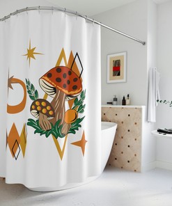 Merry Mushroom Inspired Atomic Burst Shower Curtain - Funky Bathroom Decor