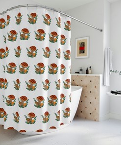 Merry Mushroom Inspired Shower Curtain - Retro Bathroom Decor