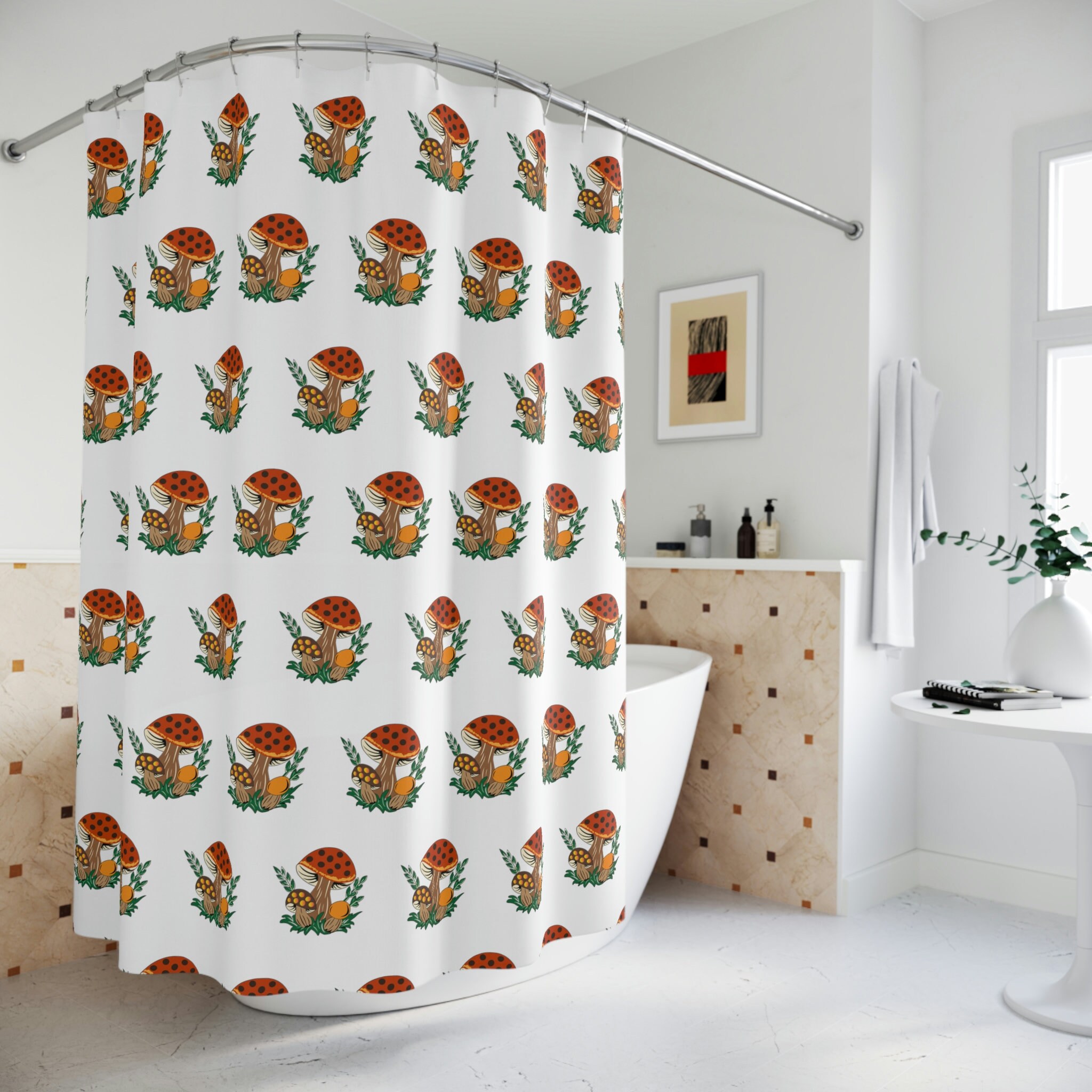 Merry Mushroom Inspired Shower Curtain - Retro Bathroom Decor