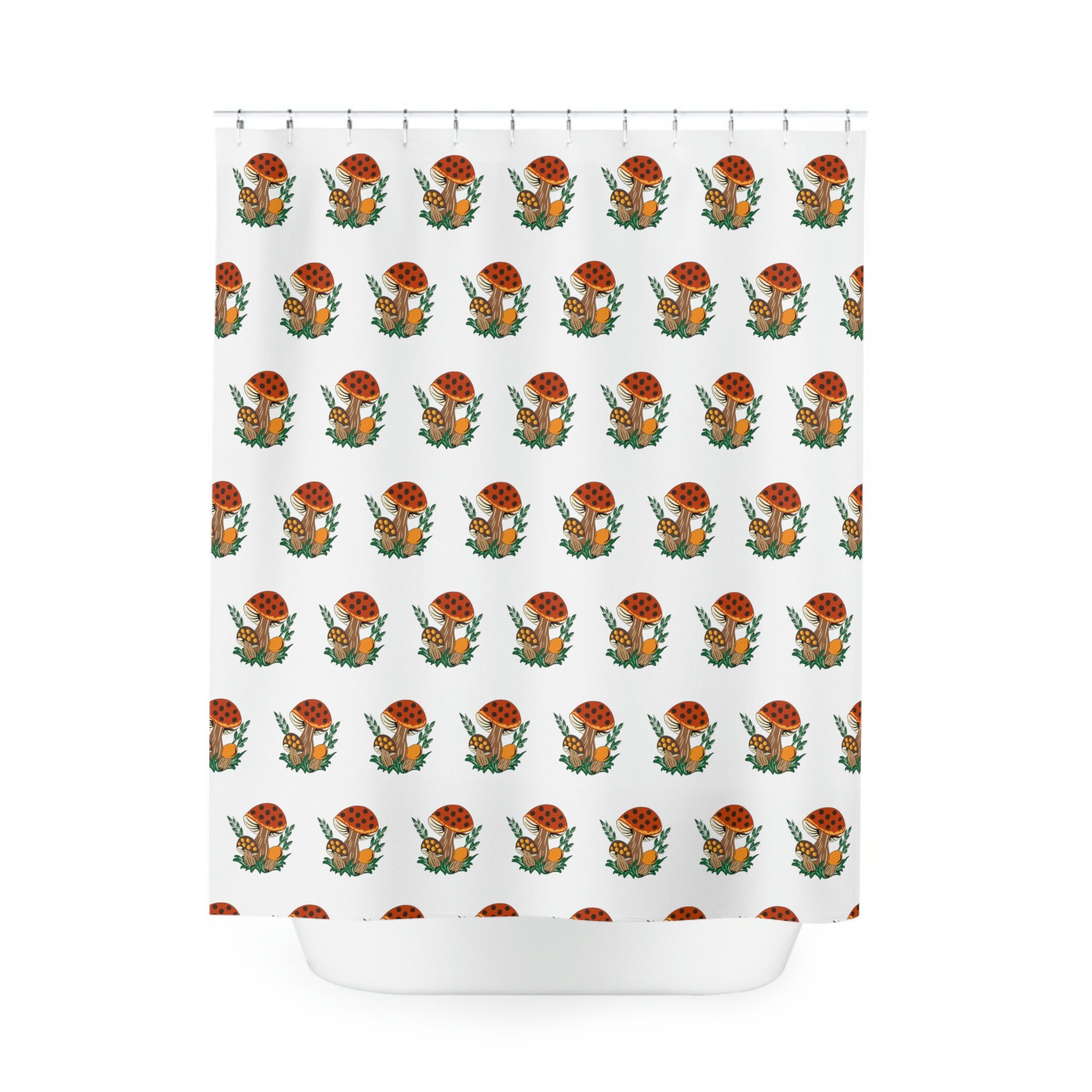 Merry Mushroom Inspired Shower Curtain - Retro Bathroom Decor