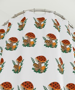 Merry Mushroom Inspired Shower Curtain - Retro Bathroom Decor