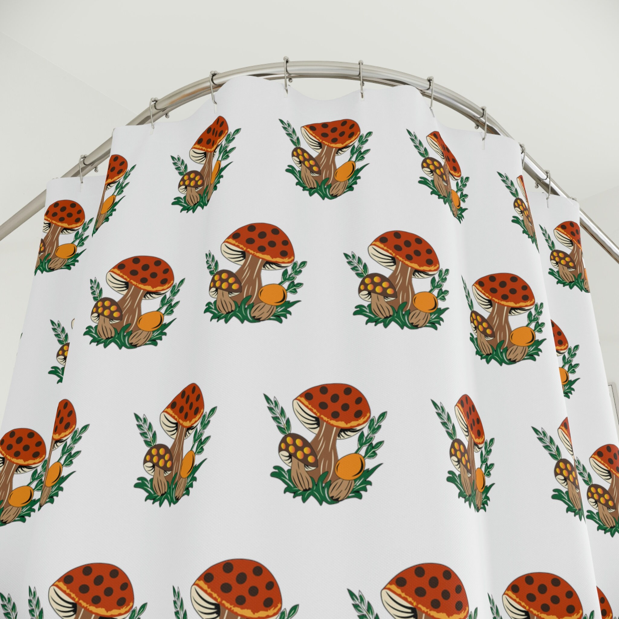 Merry Mushroom Inspired Shower Curtain - Retro Bathroom Decor